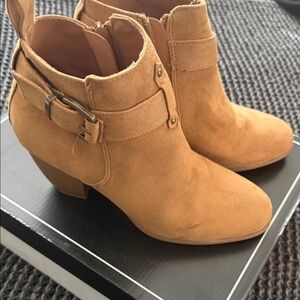 Qupid Camel Ankle Booties with Buckle
